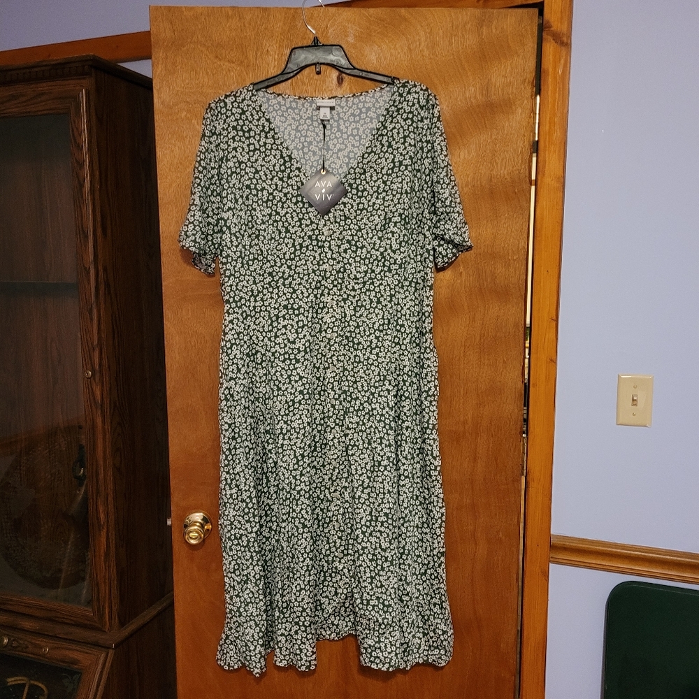 Ava & Viv short sleeve green floral dress 2x
